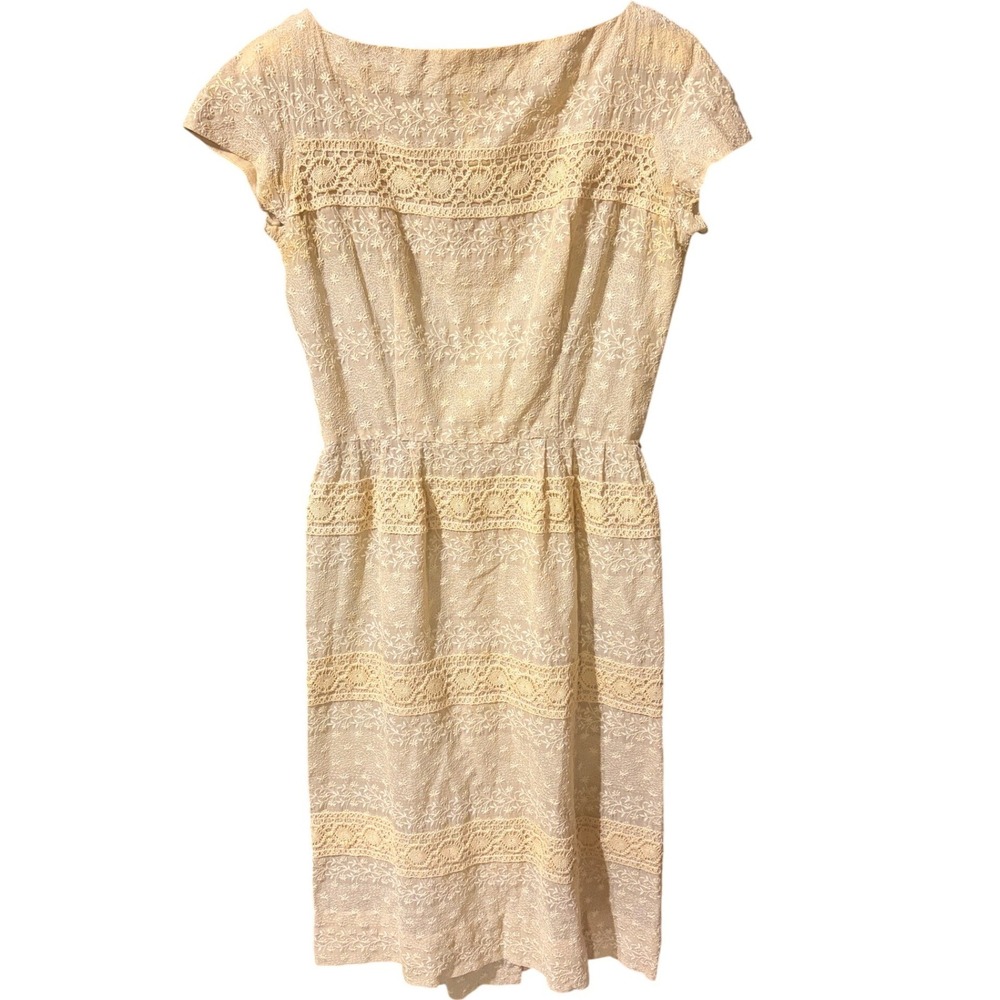 Vintage‎ Carlye Lace Dress Womens Small Yellow Eyelet Crochet 1950s 1960s